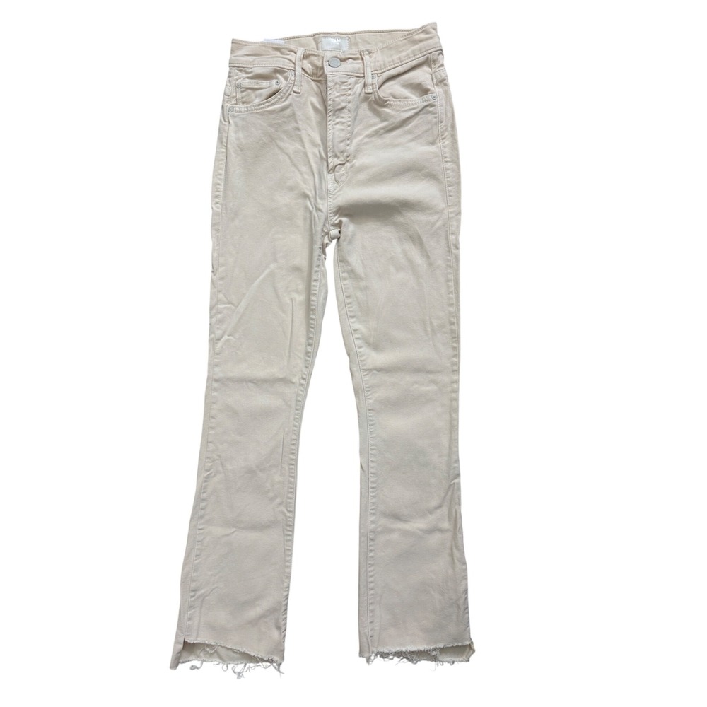 MOTHER The Insider Crop Step Fray Jeans Chalk It Up Cream White Flare Sz24 qq11
